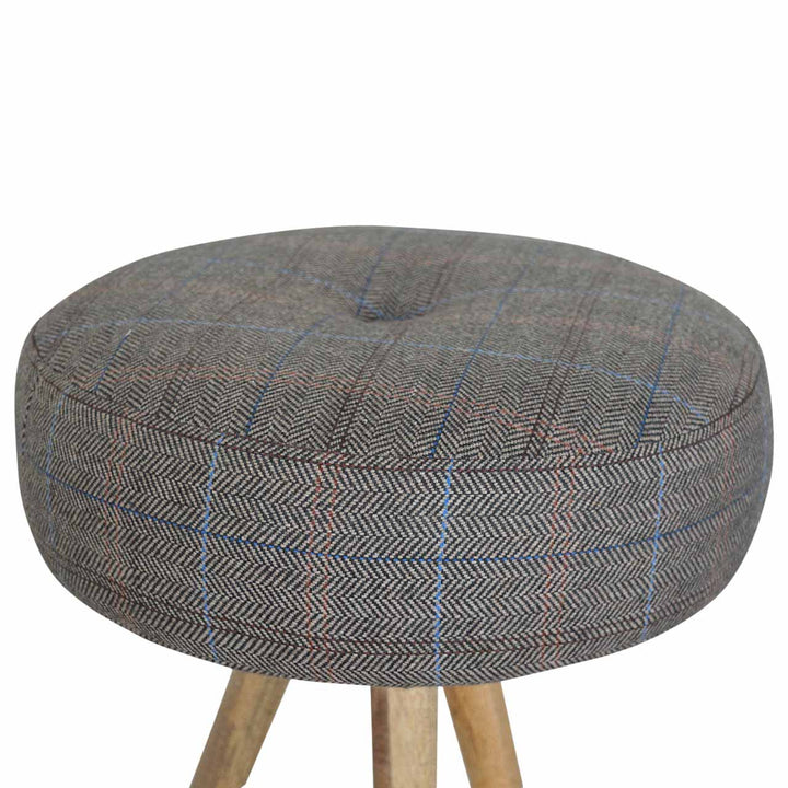Mid-Century Modern Tripod Stool - Solid Mango Wood Accent Seating - product view 5 showing handcrafted solid mango wood stool