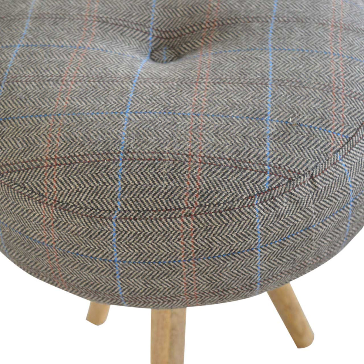 Mid-Century Modern Tripod Stool - Solid Mango Wood Accent Seating - product view 3 showing handcrafted solid mango wood stool