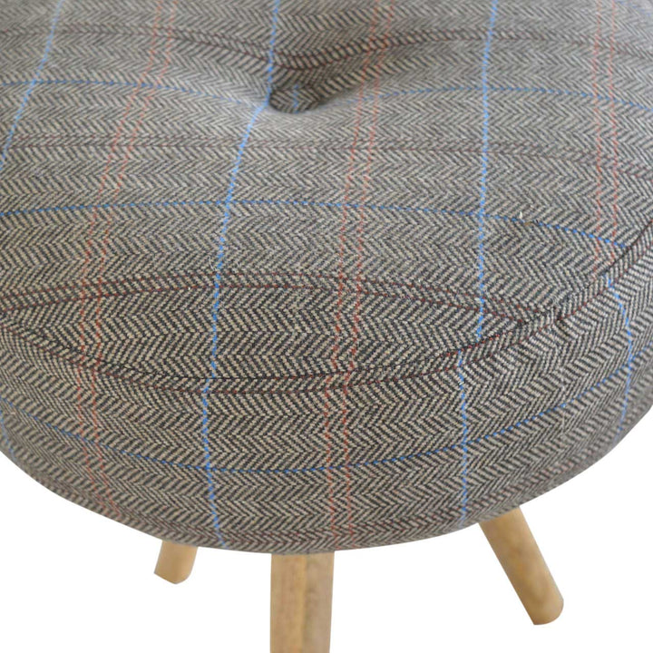 Mid-Century Modern Tripod Stool - Solid Mango Wood Accent Seating - product view 3 showing handcrafted solid mango wood stool