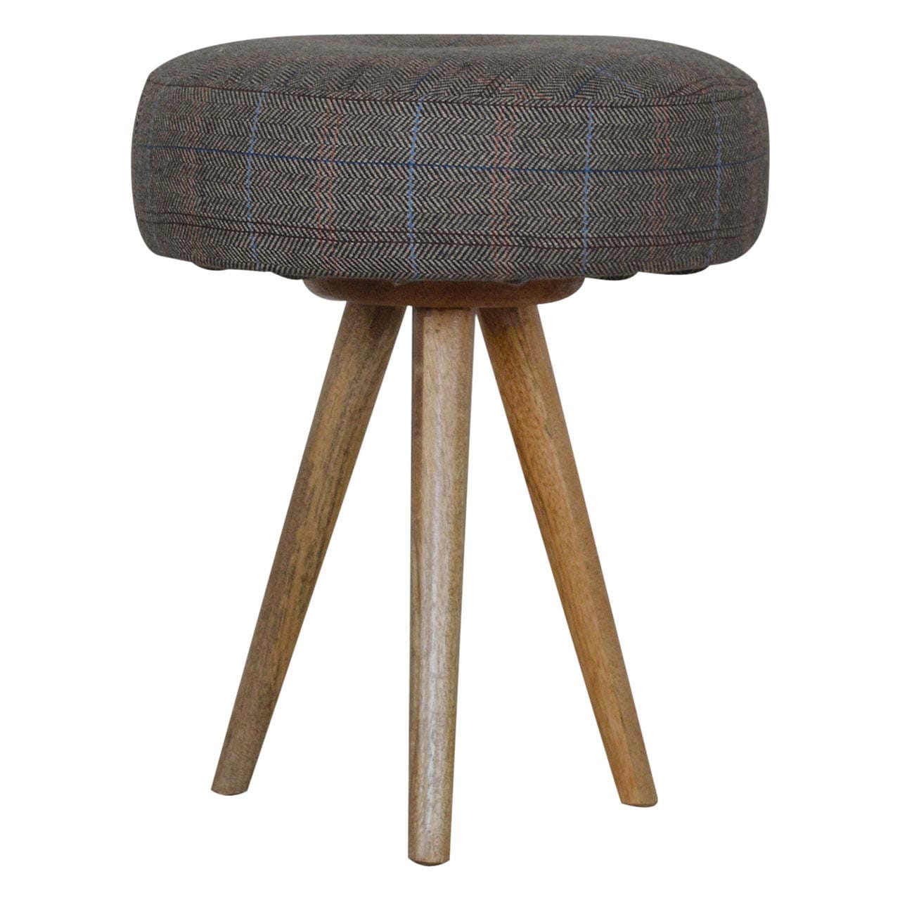 Mid-Century Modern Tripod Stool - Solid Mango Wood Accent Seating - main view showing handcrafted solid mango wood stool