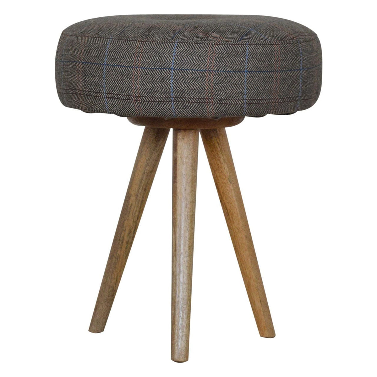 Mid-Century Modern Tripod Stool - Solid Mango Wood Accent Seating - main view showing handcrafted solid mango wood stool