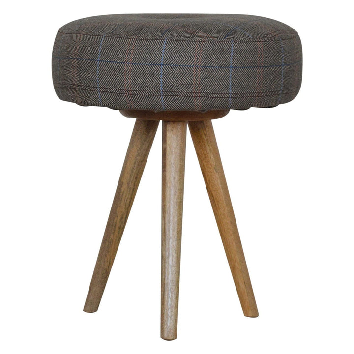 Mid-Century Modern Tripod Stool - Solid Mango Wood Accent Seating - main view showing handcrafted solid mango wood stool