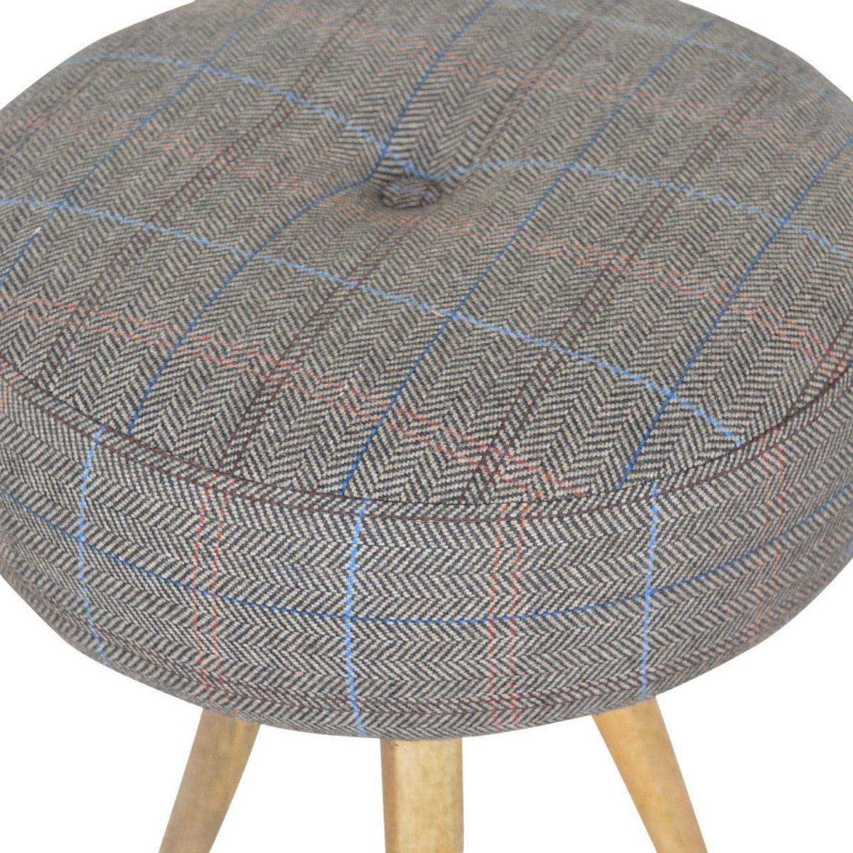Mid-Century Modern Tripod Stool - Solid Mango Wood Accent Seating - product view 4 showing handcrafted solid mango wood stool