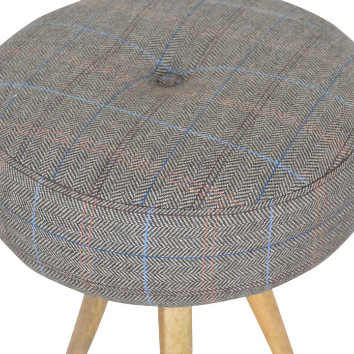 Mid-Century Modern Tripod Stool - Solid Mango Wood Accent Seating - product view 4 showing handcrafted solid mango wood stool