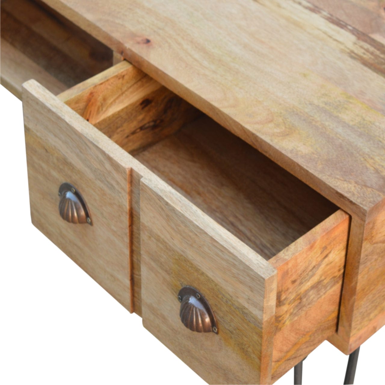 Mid-Century Modern TV Stand - Solid Mango Wood Entertainment Center for Living Room - product view 6 showing handcrafted...