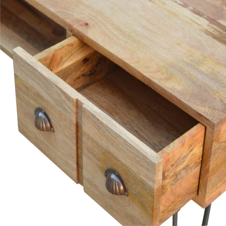 Mid-Century Modern TV Stand - Solid Mango Wood Entertainment Center for Living Room - product view 6 showing handcrafted...
