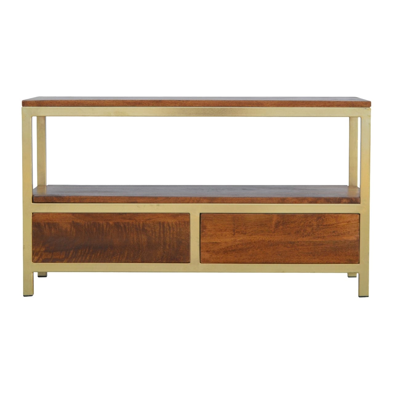 Mid-Century Modern TV Stand - Solid Mango Wood Entertainment Center for Living Room - product view 8 showing handcrafted...