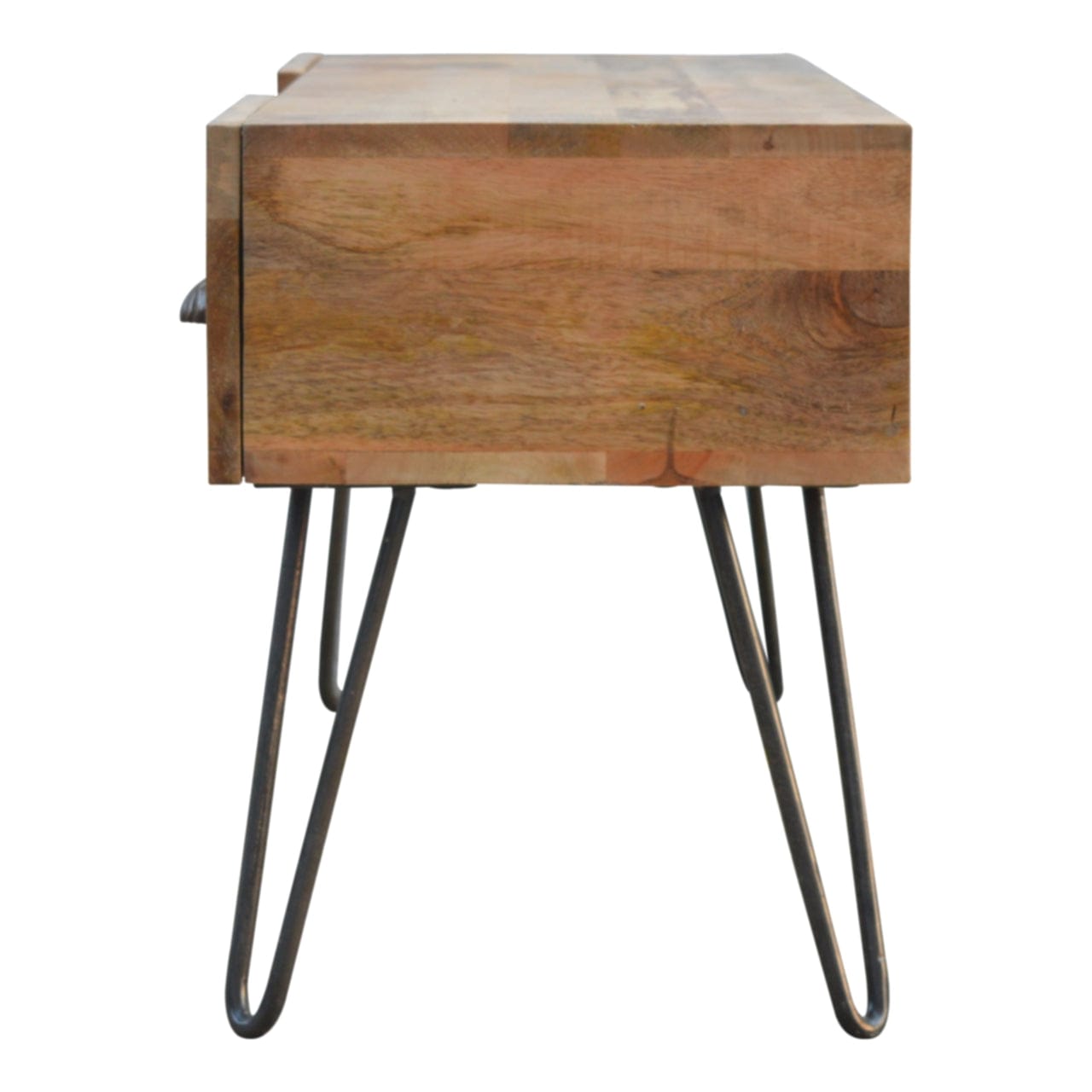 Mid-Century Modern TV Stand - Solid Mango Wood Entertainment Center for Living Room - main view showing handcrafted solid...