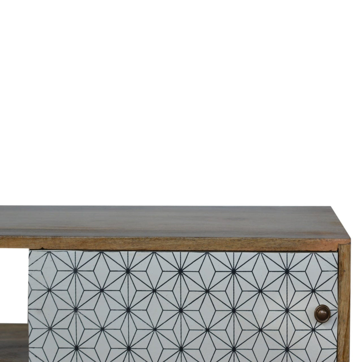 Mid-Century Modern Prima Sliding Door TV Stand - Solid Mango Wood Entertainment Center for Living Room - product view 4...