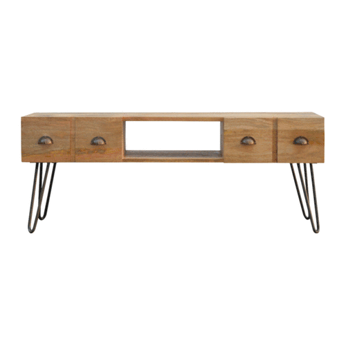 Mid-Century Modern TV Stand - Solid Mango Wood Entertainment Center for Living Room - product view 8 showing handcrafted...