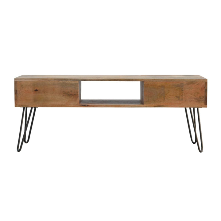 Mid-Century Modern TV Stand - Solid Mango Wood Entertainment Center for Living Room - product view 7 showing handcrafted...