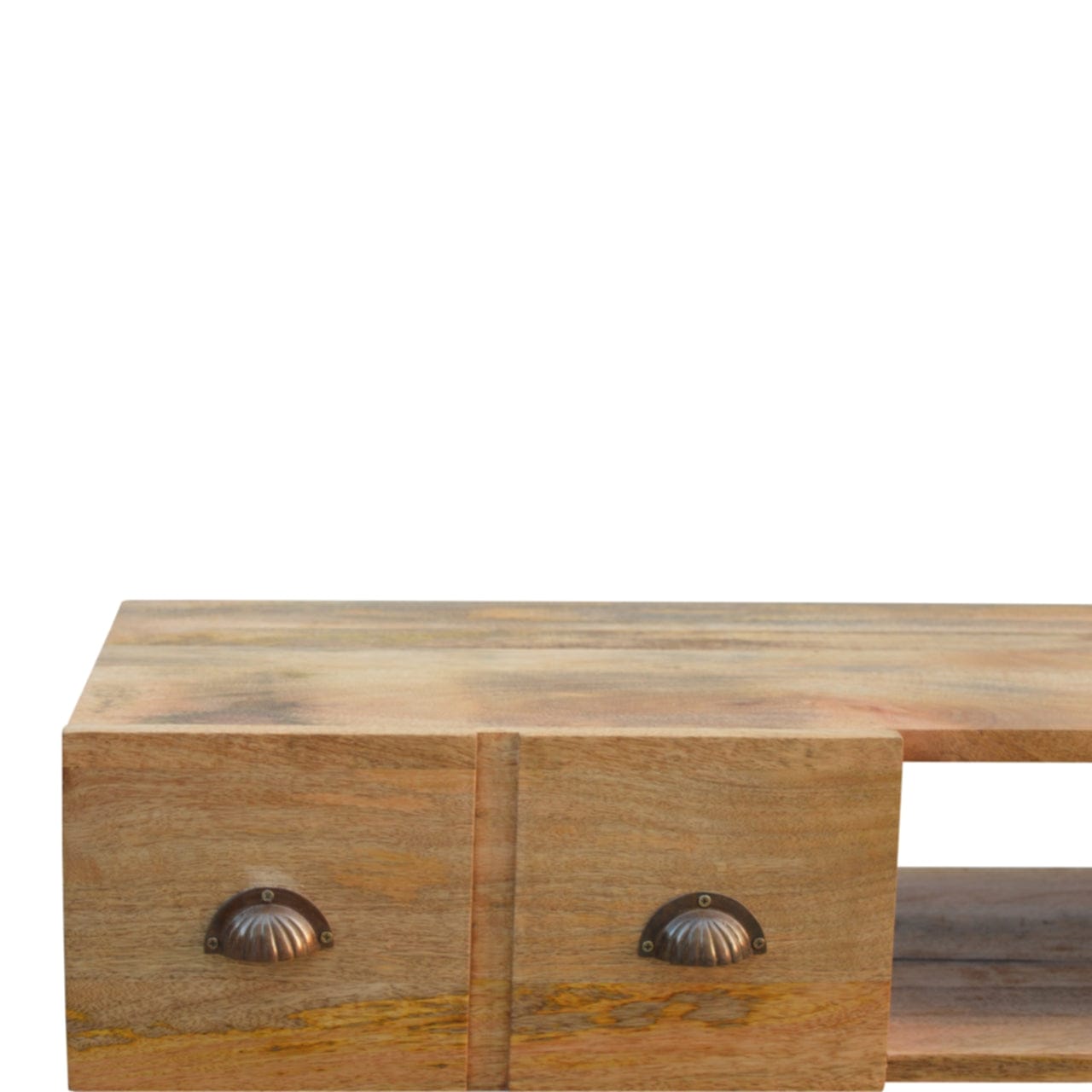 Mid-Century Modern TV Stand - Solid Mango Wood Entertainment Center for Living Room - product view 4 showing handcrafted...