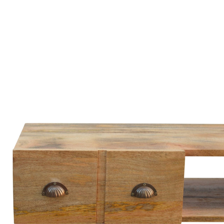 Mid-Century Modern TV Stand - Solid Mango Wood Entertainment Center for Living Room - product view 4 showing handcrafted...