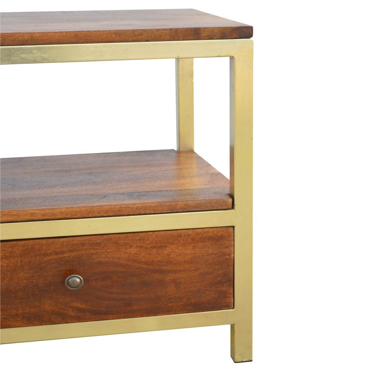 Mid-Century Modern TV Stand - Solid Mango Wood Entertainment Center for Living Room - product view 6 showing handcrafted...