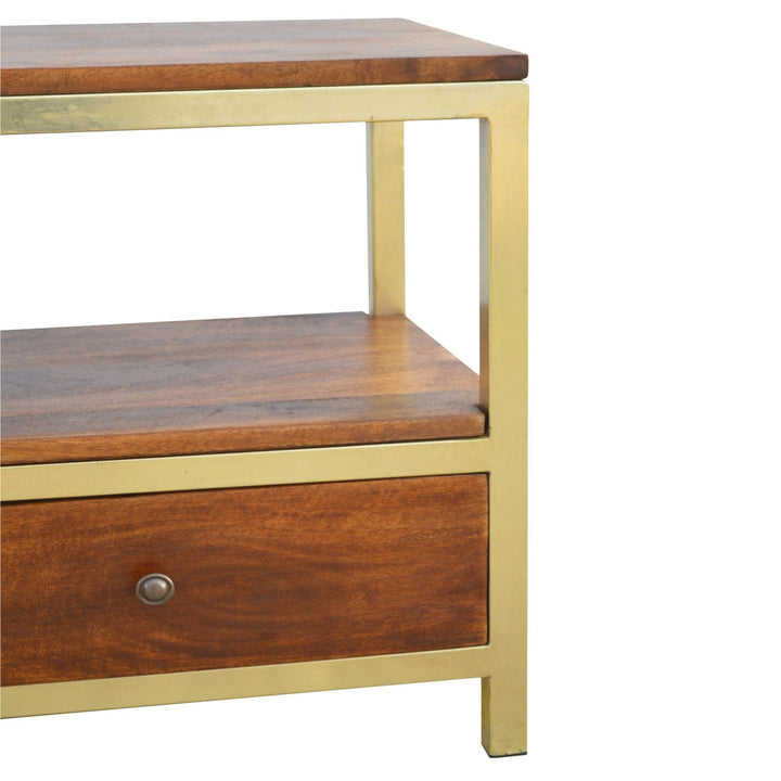 Mid-Century Modern TV Stand - Solid Mango Wood Entertainment Center for Living Room - product view 6 showing handcrafted...
