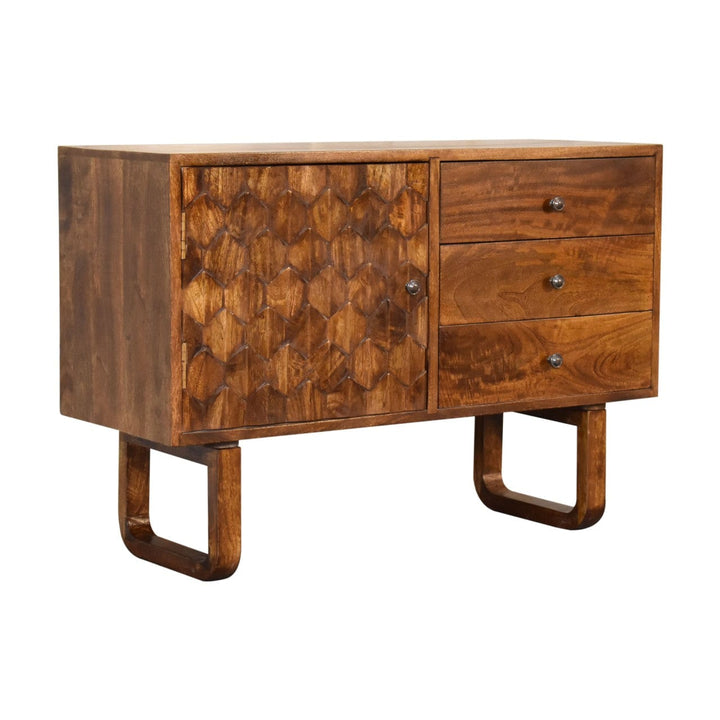 Mid-Century Modern U-Chestnut Sideboard - Solid Mango Wood Buffet Cabinet for Dining Room - product view 3 showing...