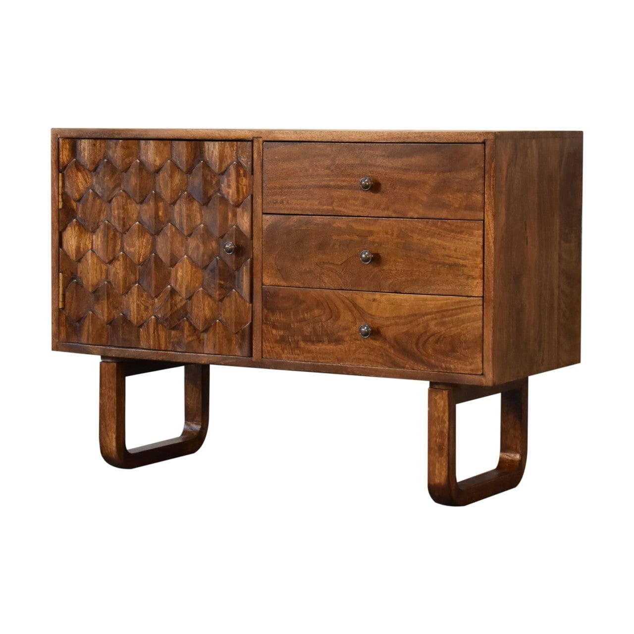 Mid-Century Modern U-Chestnut Sideboard - Solid Mango Wood Buffet Cabinet for Dining Room - product view 2 showing...
