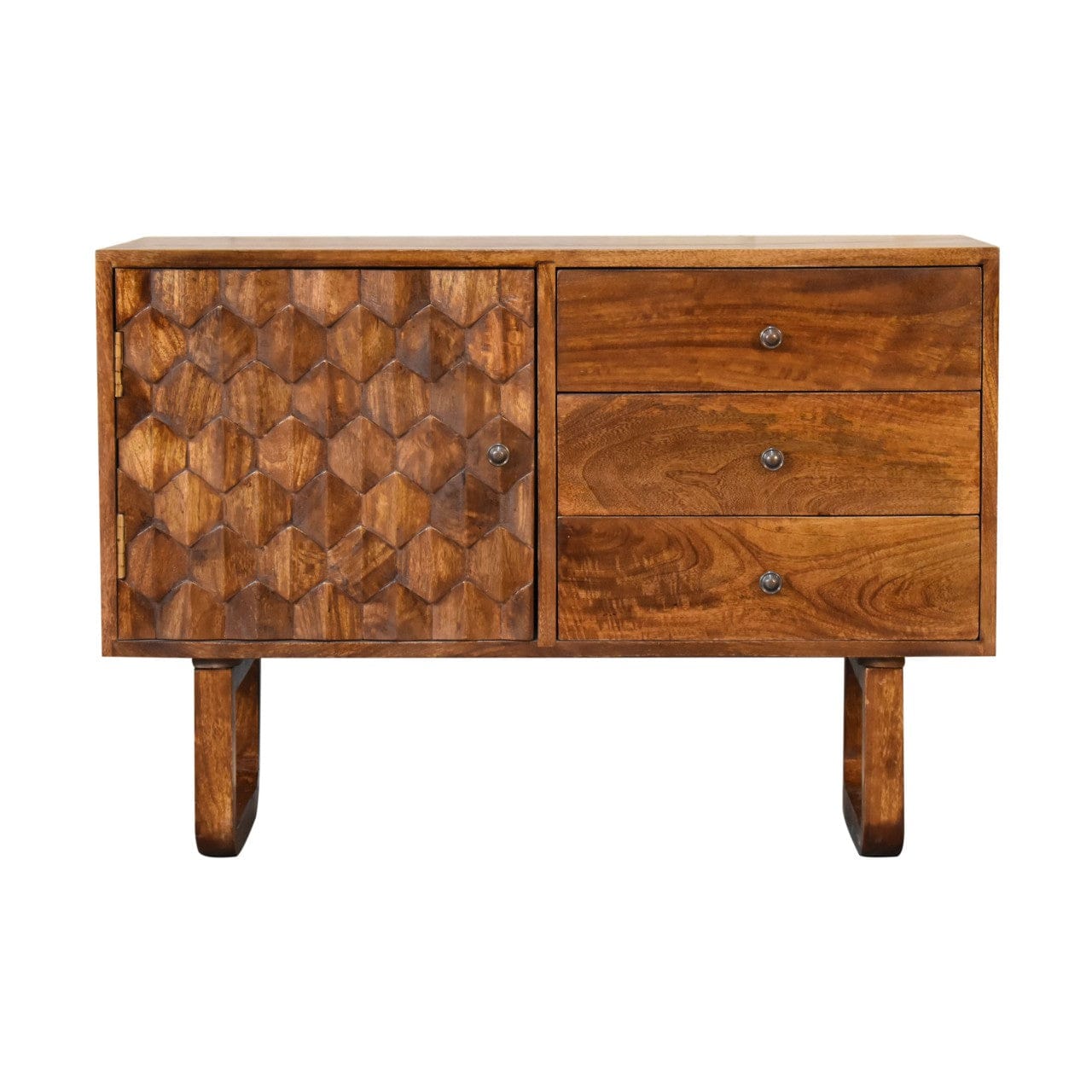 Mid-Century Modern U-Chestnut Sideboard - Solid Mango Wood Buffet Cabinet for Dining Room - main view showing handcrafted...