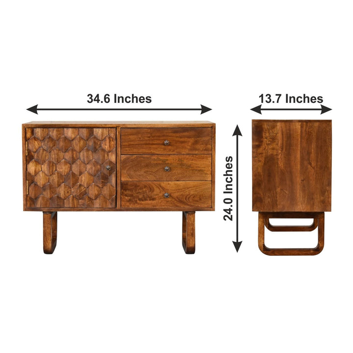 Mid-Century Modern U-Chestnut Sideboard - Solid Mango Wood Buffet Cabinet for Dining Room - product view 9 showing...