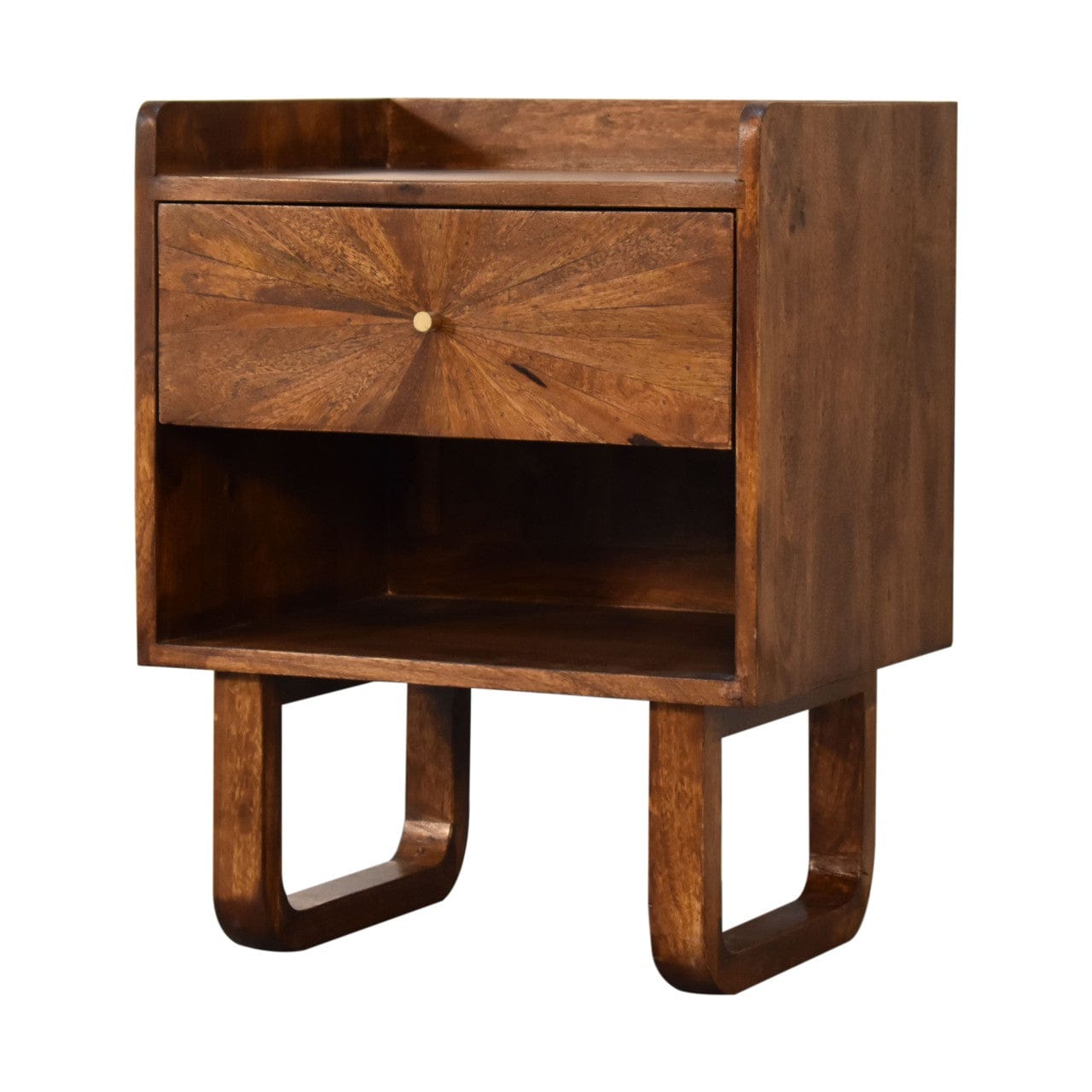 Mid-Century Modern U-Chestnut Sunrise Open Nightstand - Solid Mango Wood Bedside Table for Bedroom - product view 4...