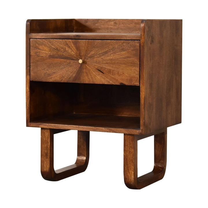 Mid-Century Modern U-Chestnut Sunrise Open Nightstand - Solid Mango Wood Bedside Table for Bedroom - product view 4...