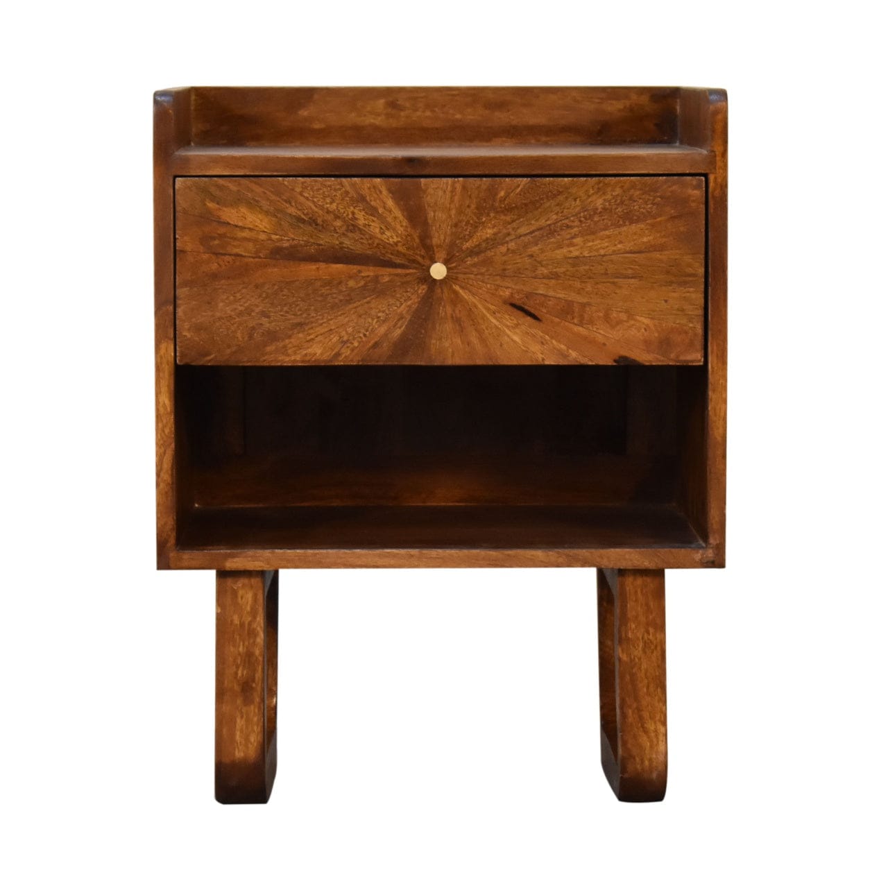 Mid-Century Modern U-Chestnut Sunrise Open Nightstand - Solid Mango Wood Bedside Table for Bedroom - product view 3...