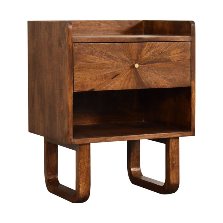 Mid-Century Modern U-Chestnut Sunrise Open Nightstand - Solid Mango Wood Bedside Table for Bedroom - main view showing...
