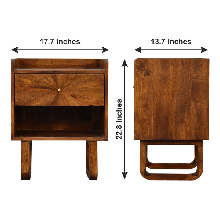 Mid-Century Modern U-Chestnut Sunrise Open Nightstand - Solid Mango Wood Bedside Table for Bedroom - product view 10...