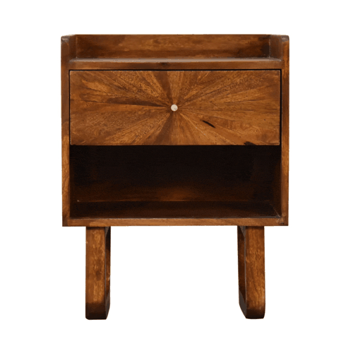 Mid-Century Modern U-Chestnut Sunrise Open Nightstand - Solid Mango Wood Bedside Table for Bedroom - product view 2...