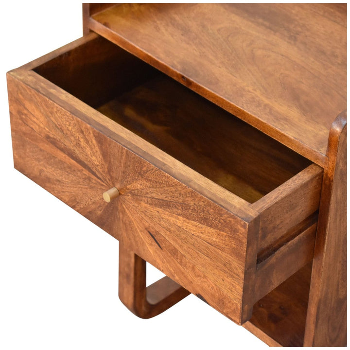 Mid-Century Modern U-Chestnut Sunrise Open Nightstand - Solid Mango Wood Bedside Table for Bedroom - product view 6...