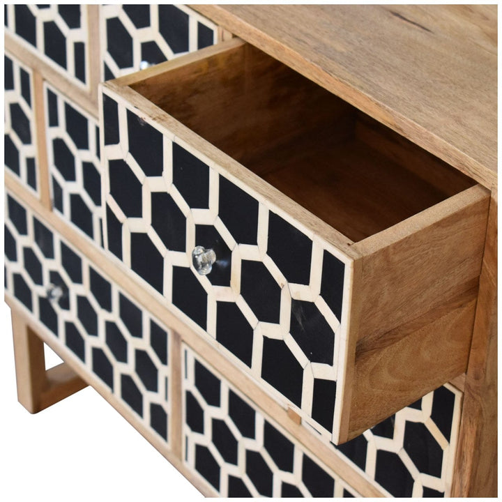Mid-Century Modern U-Shape Bone Inlay Dresser - Solid Mango Wood Storage Chest for Bedroom - product view 8 showing...