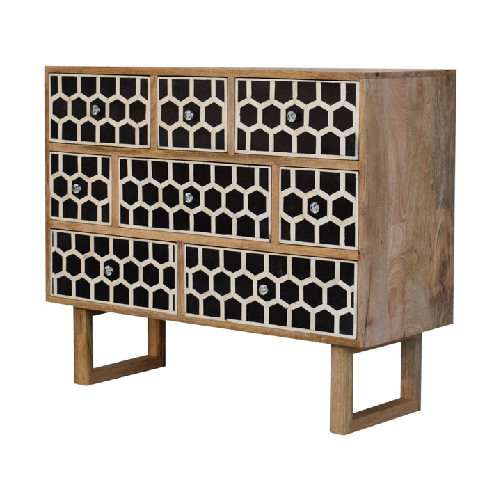 Mid-Century Modern U-Shape Bone Inlay Dresser - Solid Mango Wood Storage Chest for Bedroom - product view 6 showing...