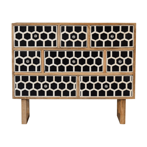 Mid-Century Modern U-Shape Bone Inlay Dresser - Solid Mango Wood Storage Chest for Bedroom - product view 3 showing...