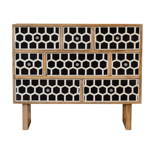 Mid-Century Modern U-Shape Bone Inlay Dresser - Solid Mango Wood Storage Chest for Bedroom - product view 2 showing...