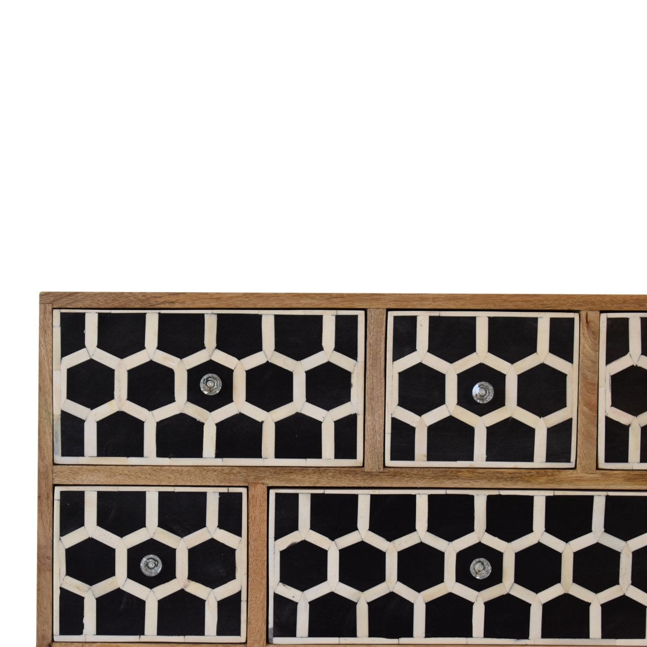 Mid-Century Modern U-Shape Bone Inlay Dresser - Solid Mango Wood Storage Chest for Bedroom - product view 7 showing...