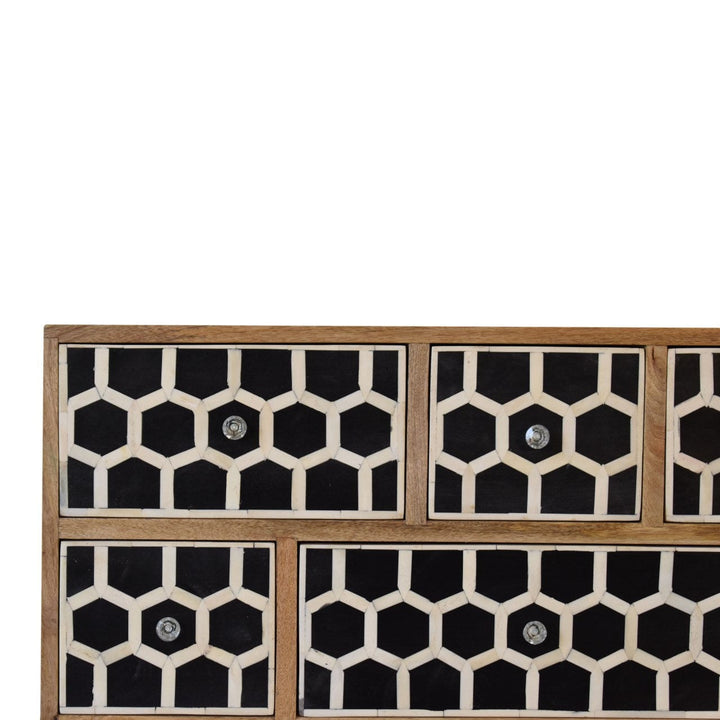 Mid-Century Modern U-Shape Bone Inlay Dresser - Solid Mango Wood Storage Chest for Bedroom - product view 7 showing...