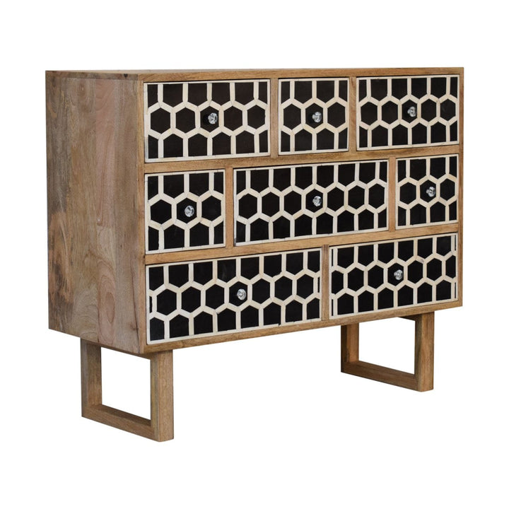 Mid-Century Modern U-Shape Bone Inlay Dresser - Solid Mango Wood Storage Chest for Bedroom - main view showing...