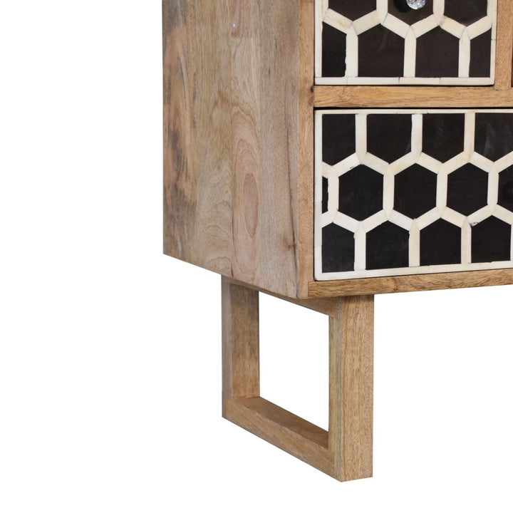 Mid-Century Modern U-Shape Bone Inlay Dresser - Solid Mango Wood Storage Chest for Bedroom - product view 9 showing...