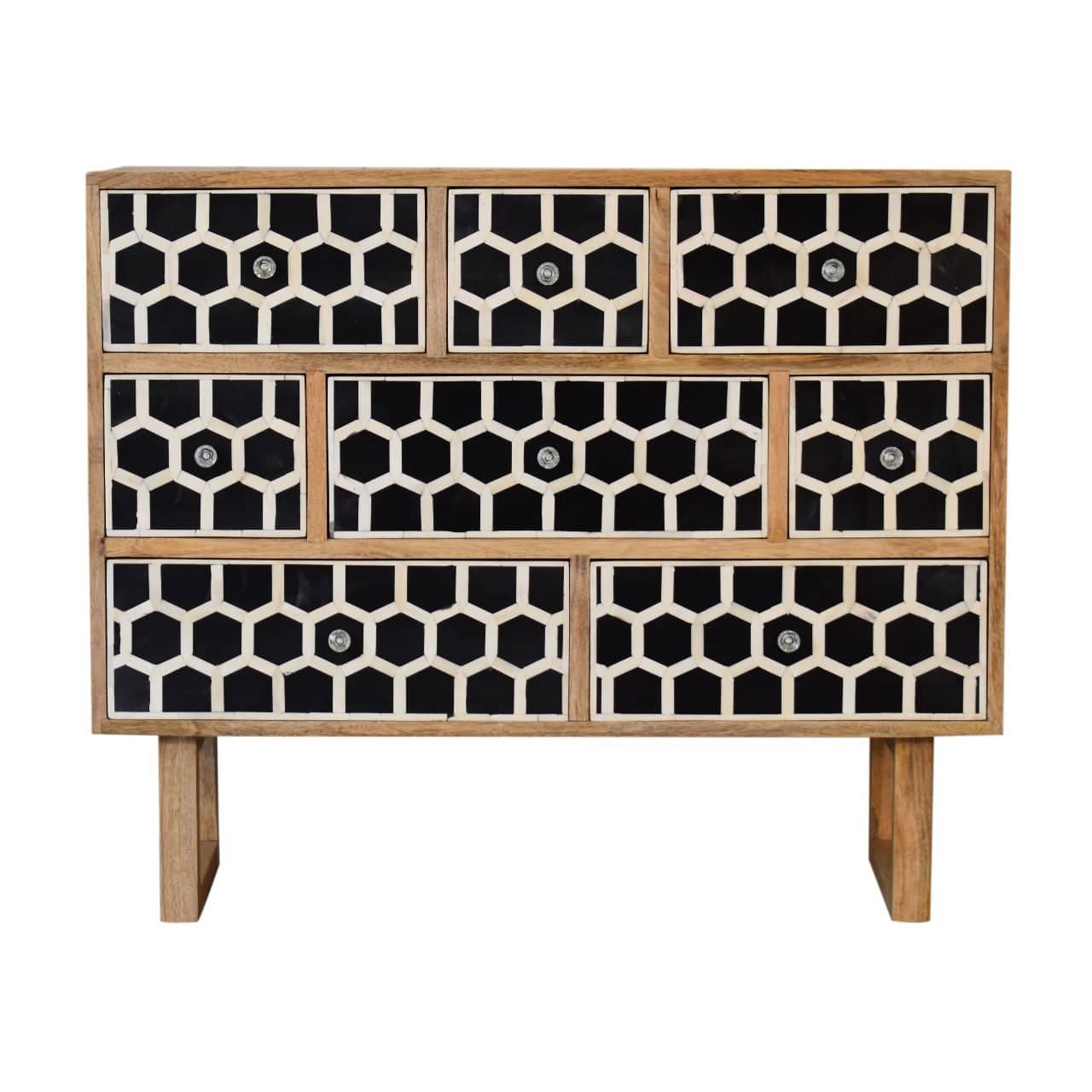 Mid-Century Modern U-Shape Bone Inlay Dresser - Solid Mango Wood Storage Chest for Bedroom - product view 5 showing...