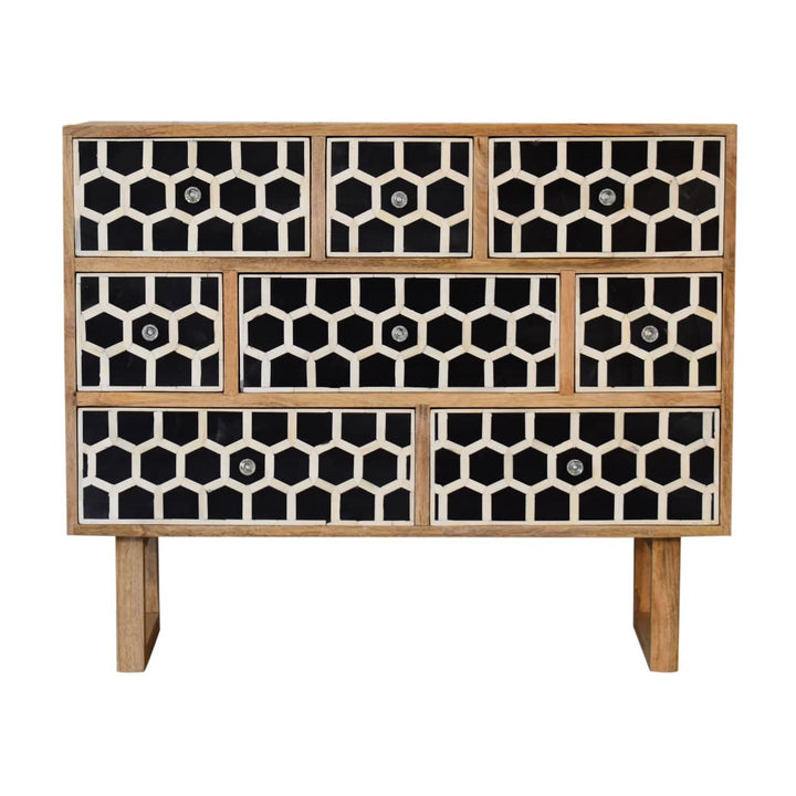 Mid-Century Modern U-Shape Bone Inlay Dresser - Solid Mango Wood Storage Chest for Bedroom - product view 5 showing...