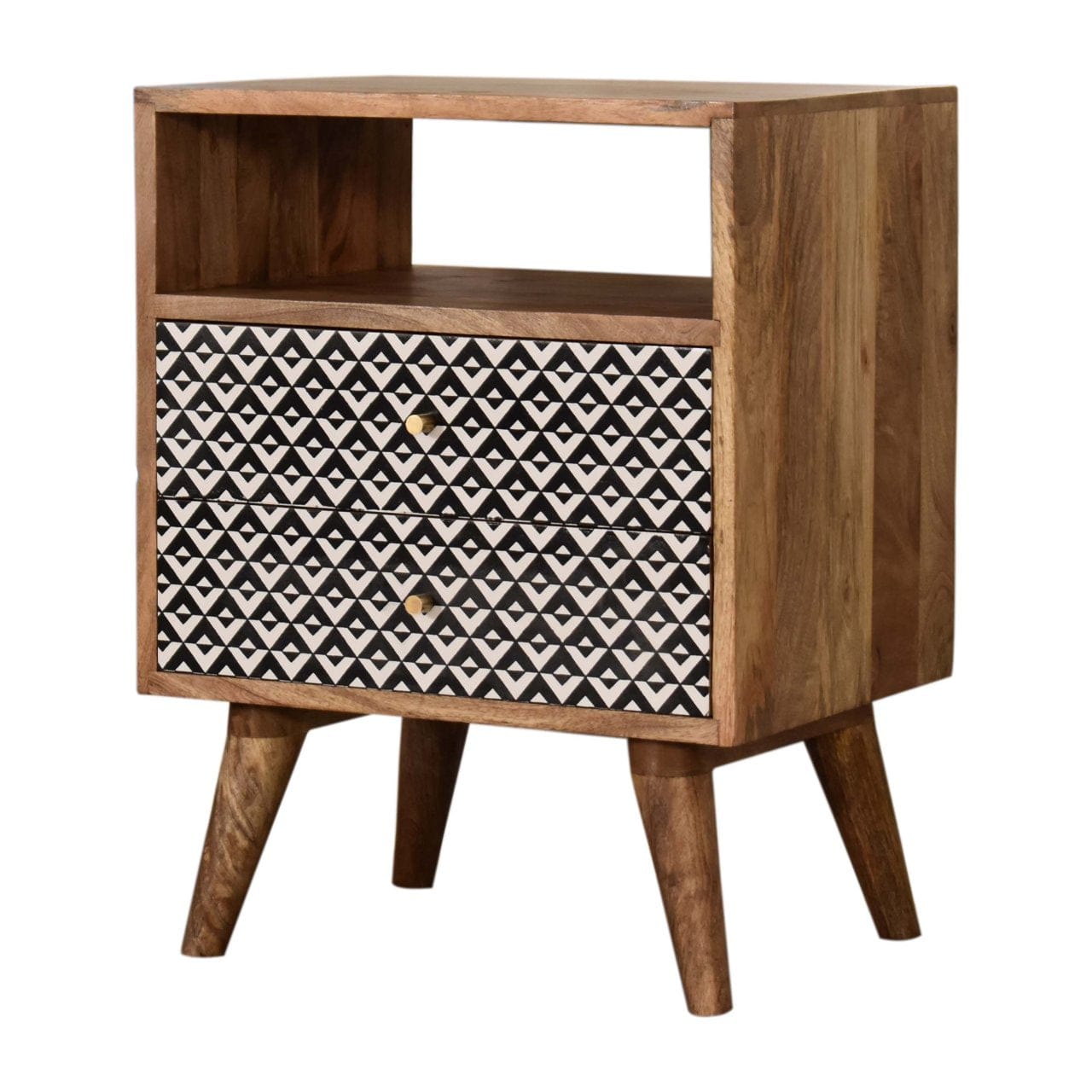 Mid-Century Modern Valentina Nightstand - Solid Mango Wood Bedside Table for Bedroom - main view showing handcrafted...