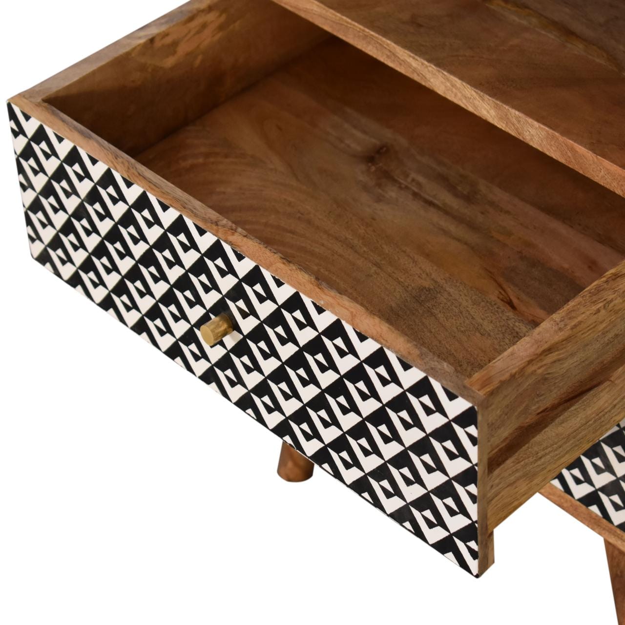 Mid-Century Modern Valentina Nightstand - Solid Mango Wood Bedside Table for Bedroom - product view 5 showing handcrafted...