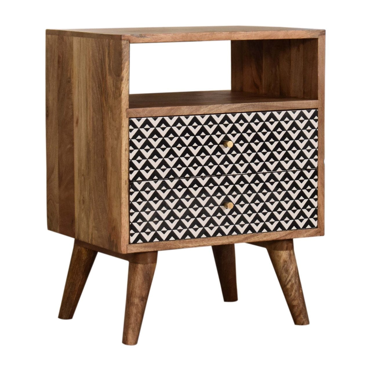 Mid-Century Modern Valentina Nightstand - Solid Mango Wood Bedside Table for Bedroom - product view 2 showing handcrafted...
