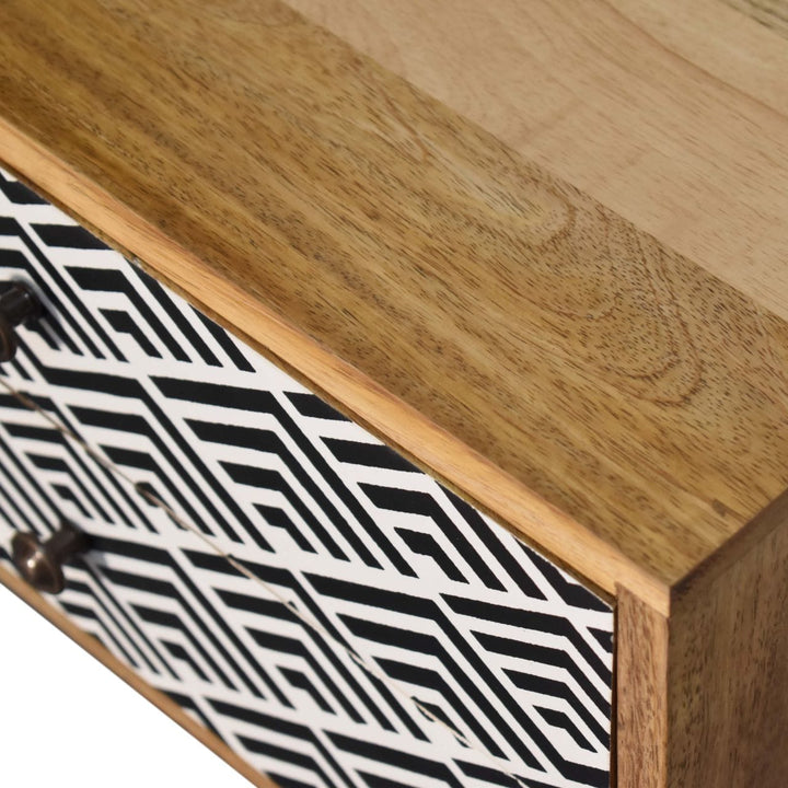 Mid-Century Modern Vector Nightstand - Solid Mango Wood Bedside Table for Bedroom - product view 4 showing handcrafted...