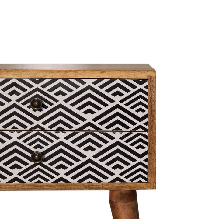 Mid-Century Modern Vector Nightstand - Solid Mango Wood Bedside Table for Bedroom - product view 3 showing handcrafted...
