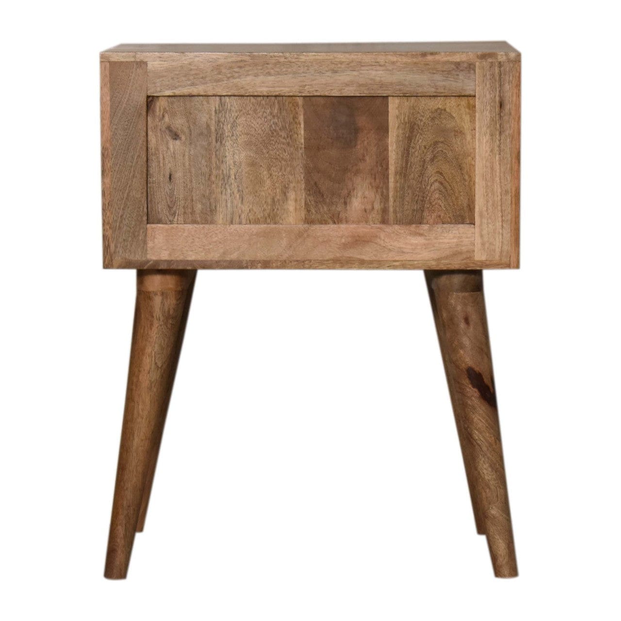 Mid-Century Modern Vector Nightstand - Solid Mango Wood Bedside Table for Bedroom - product view 8 showing handcrafted...