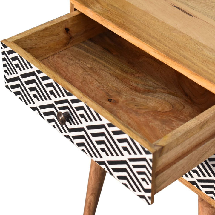 Mid-Century Modern Vector Nightstand - Solid Mango Wood Bedside Table for Bedroom - product view 5 showing handcrafted...