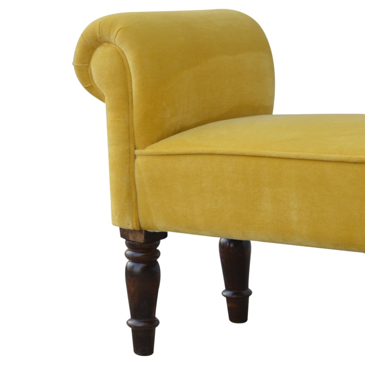 Mid-Century Modern Velvet Bench - Solid Mango Wood Seating Furniture for Entryway - product view 4 showing handcrafted...
