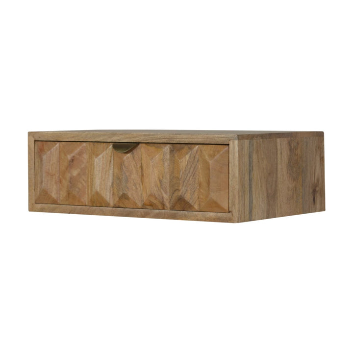 Mid-Century Modern Wall Mounted Prism Nightstand - Solid Mango Wood Bedside Table for Bedroom - product view 2 showing...