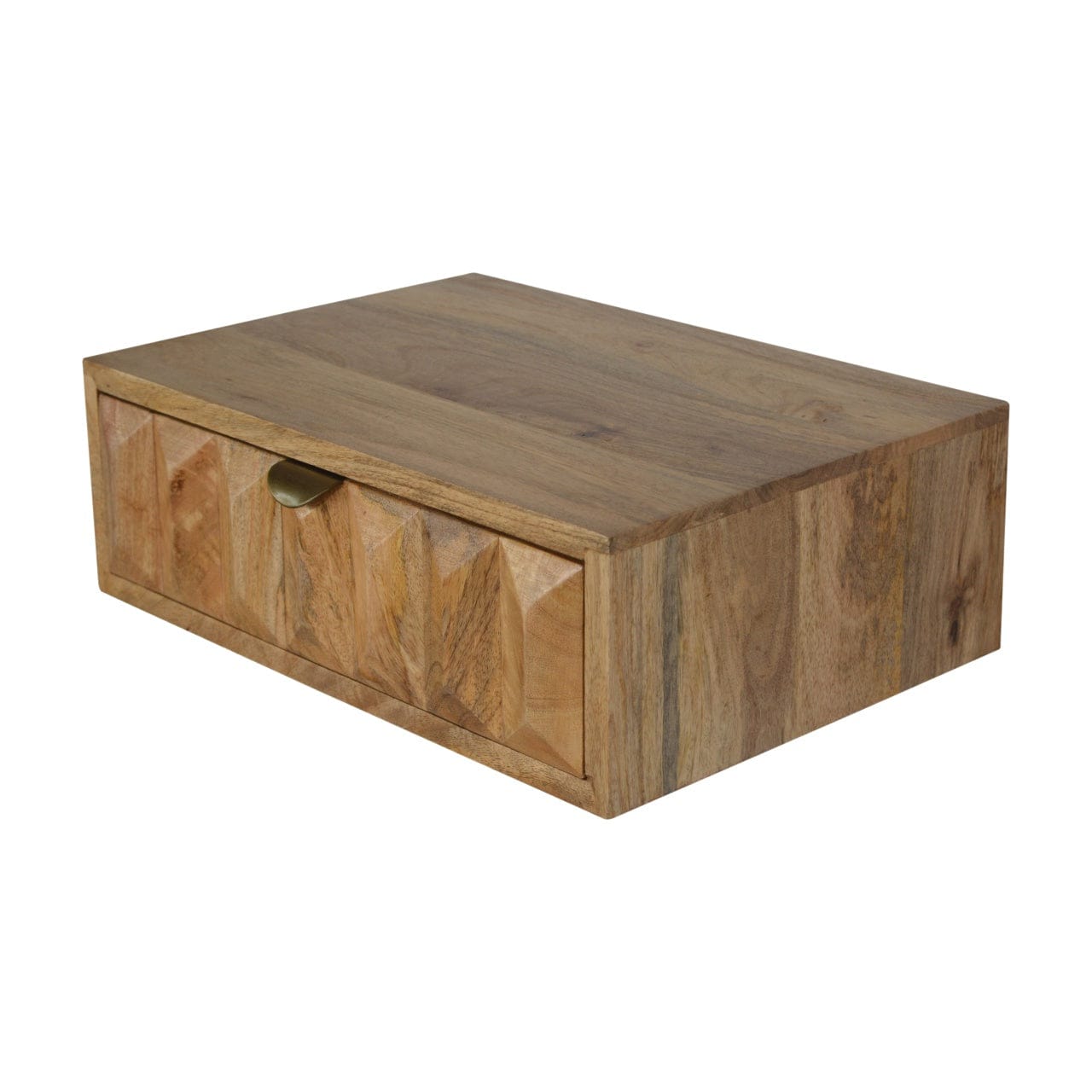 Mid-Century Modern Wall Mounted Prism Nightstand - Solid Mango Wood Bedside Table for Bedroom - product view 4 showing...